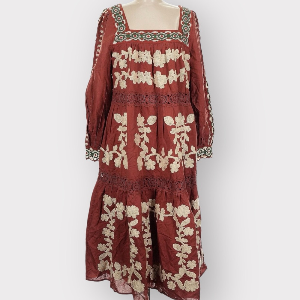 NWT Sézane Adénora Dress in Ecru Green Embroidery FR 38 / US 6 - Picture 8 of 16